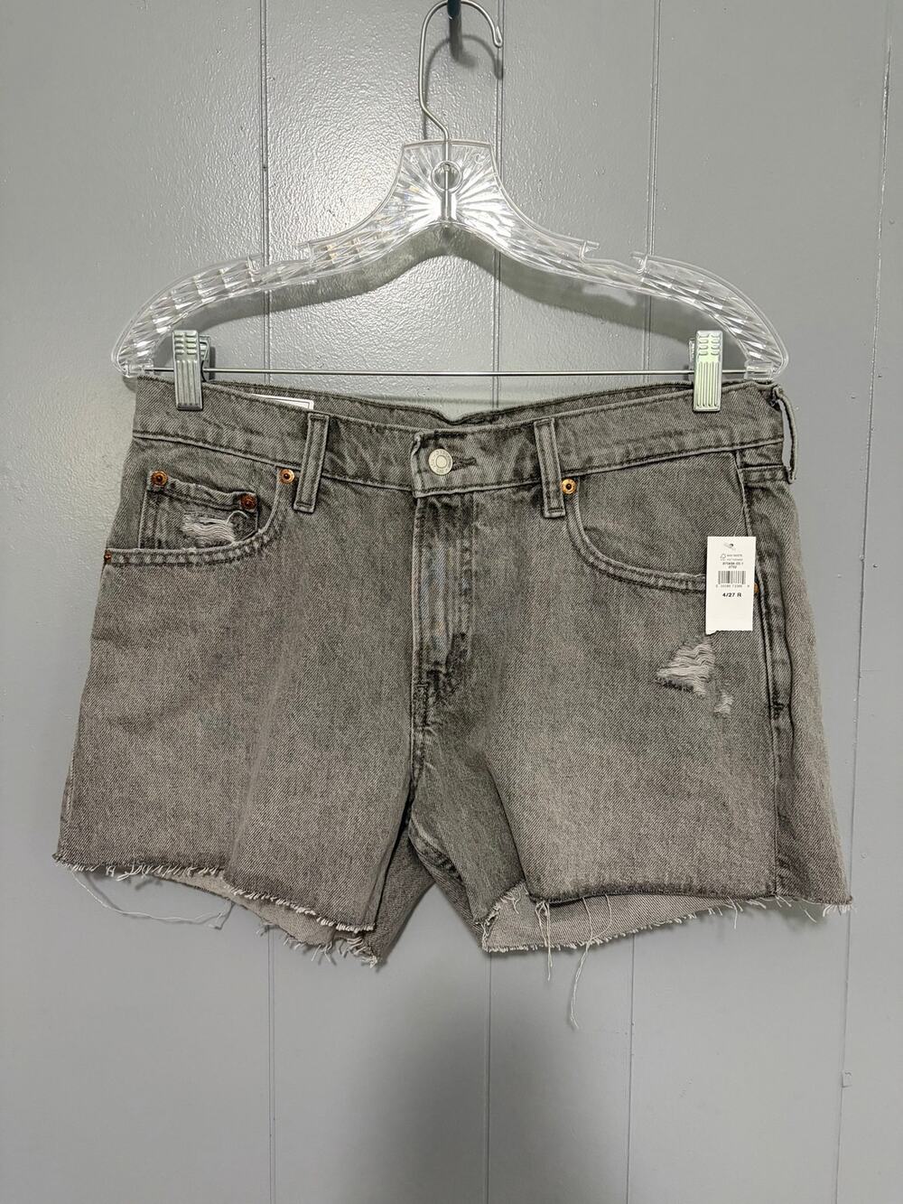 NEW GAP Gray Wash Denim Low Stride Distressed Cut Off Classic Shorts 27